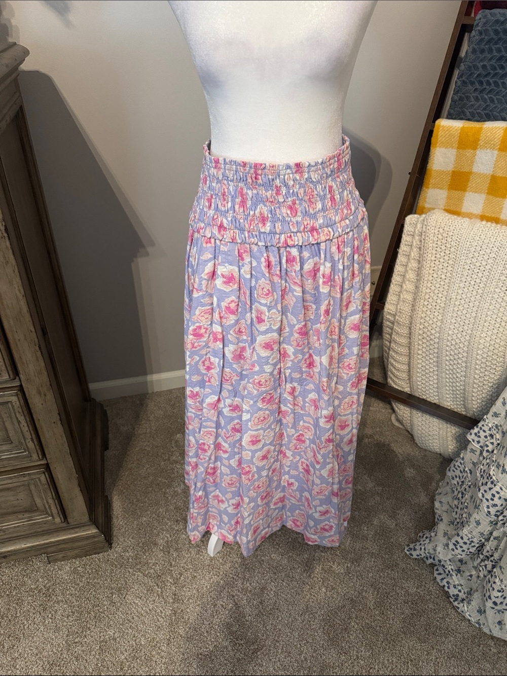 Design History Lavender Floral Smocked Maxi Skirt